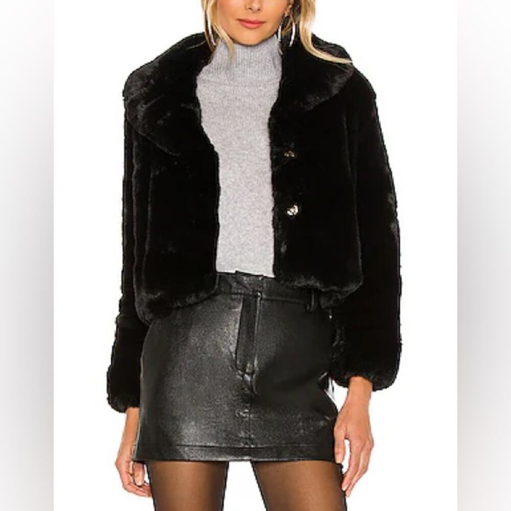 BUBISH Milan Cropped Faux Fur Jacket in Black Womens M